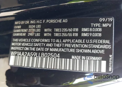 2020 Porsche Macan z USA, uszkodzony, nr VIN WP1AA2A59LLB02504